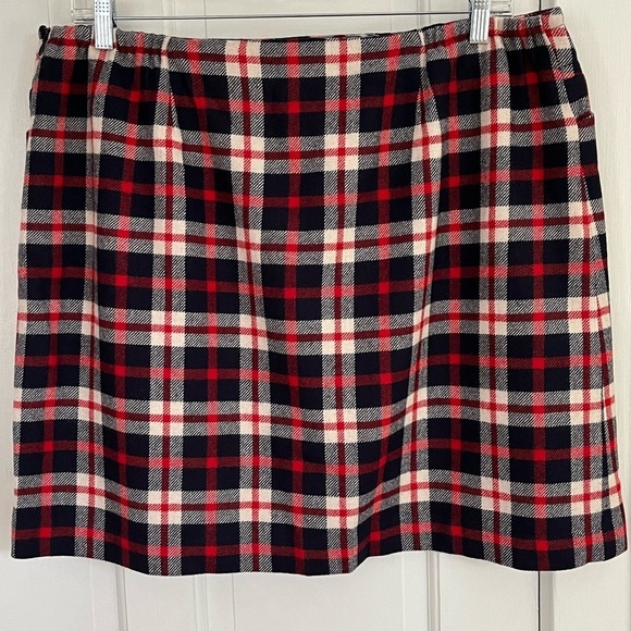 TALBOTS Red Navy White Plaid Wool Blend Skirt Size 18W Petite Holiday Festive - Picture 6 of 12